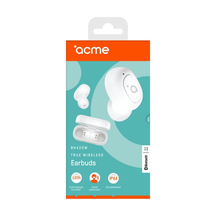 Acme BH420 Vezeték nélküli Fülhallgató, Bluetooth V5.0, Fehér
