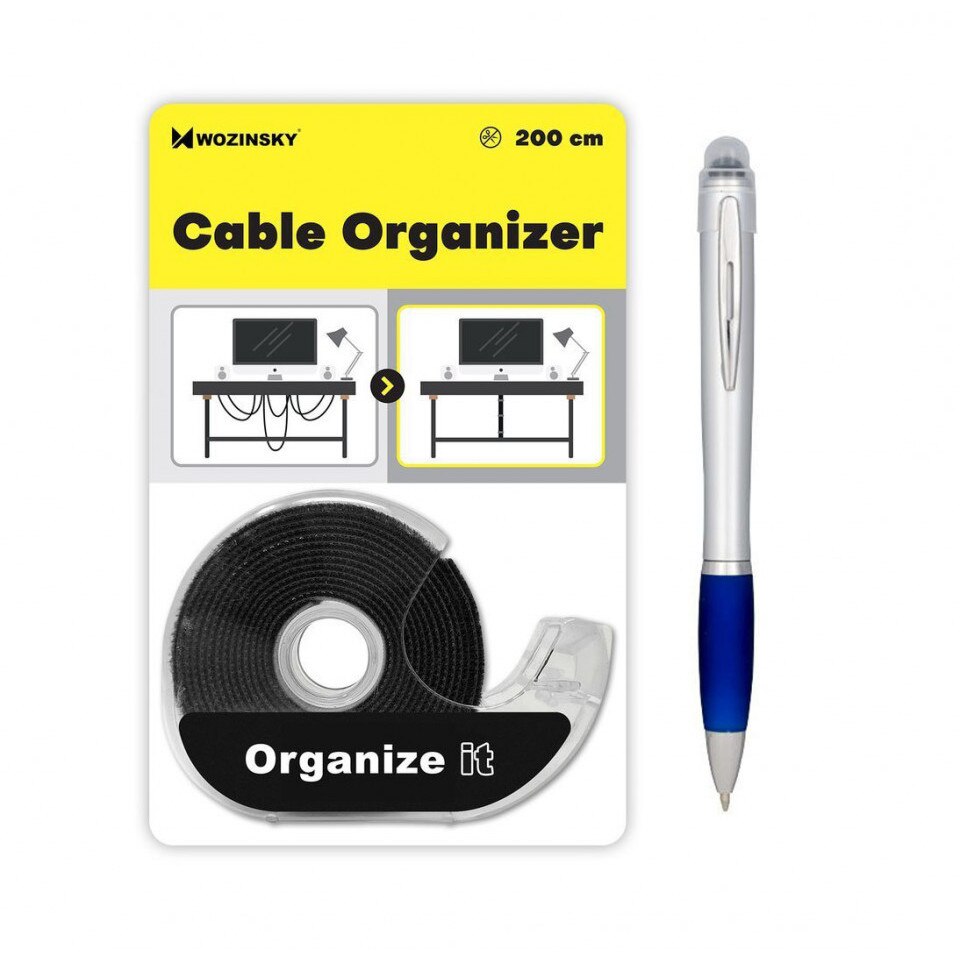 Set banda organizare cabluri, cu dispenser, marca Wozinsky, 200 cm, Neagra si stylus Nash
