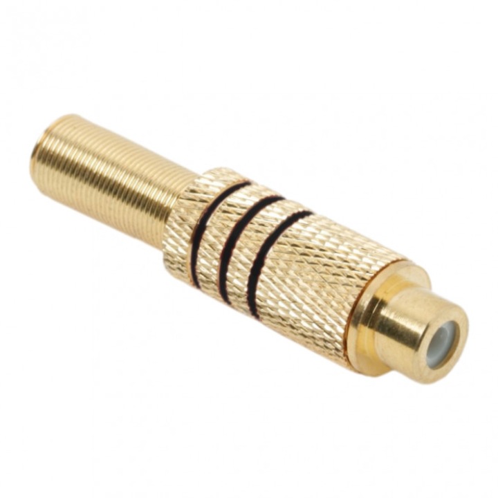 Soclu RCA placat cu aur pentru cablu de maxim 6 mm, Metalic, Pachet 10 bucati