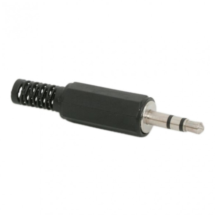 Fisa JACK stereo, 3,5 mm, Plastic, cu protectie pentru cablu, Pachet 10 bucati
