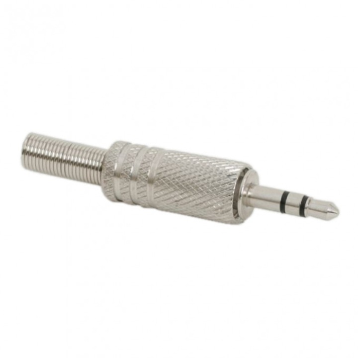 Fisa JACK stereo, 3,5 mm, Metalic, cu protectie pentru cablu, Pachet 10 bucati