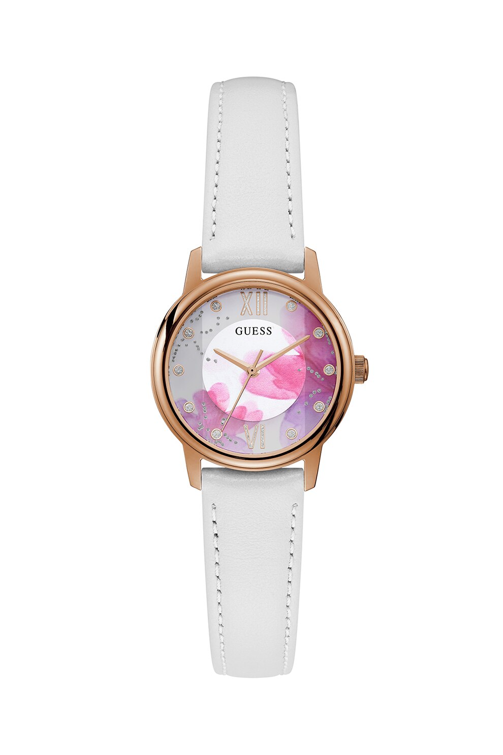 Guess, Ceas rotund cu o curea din piele, Auriu rose/Alb