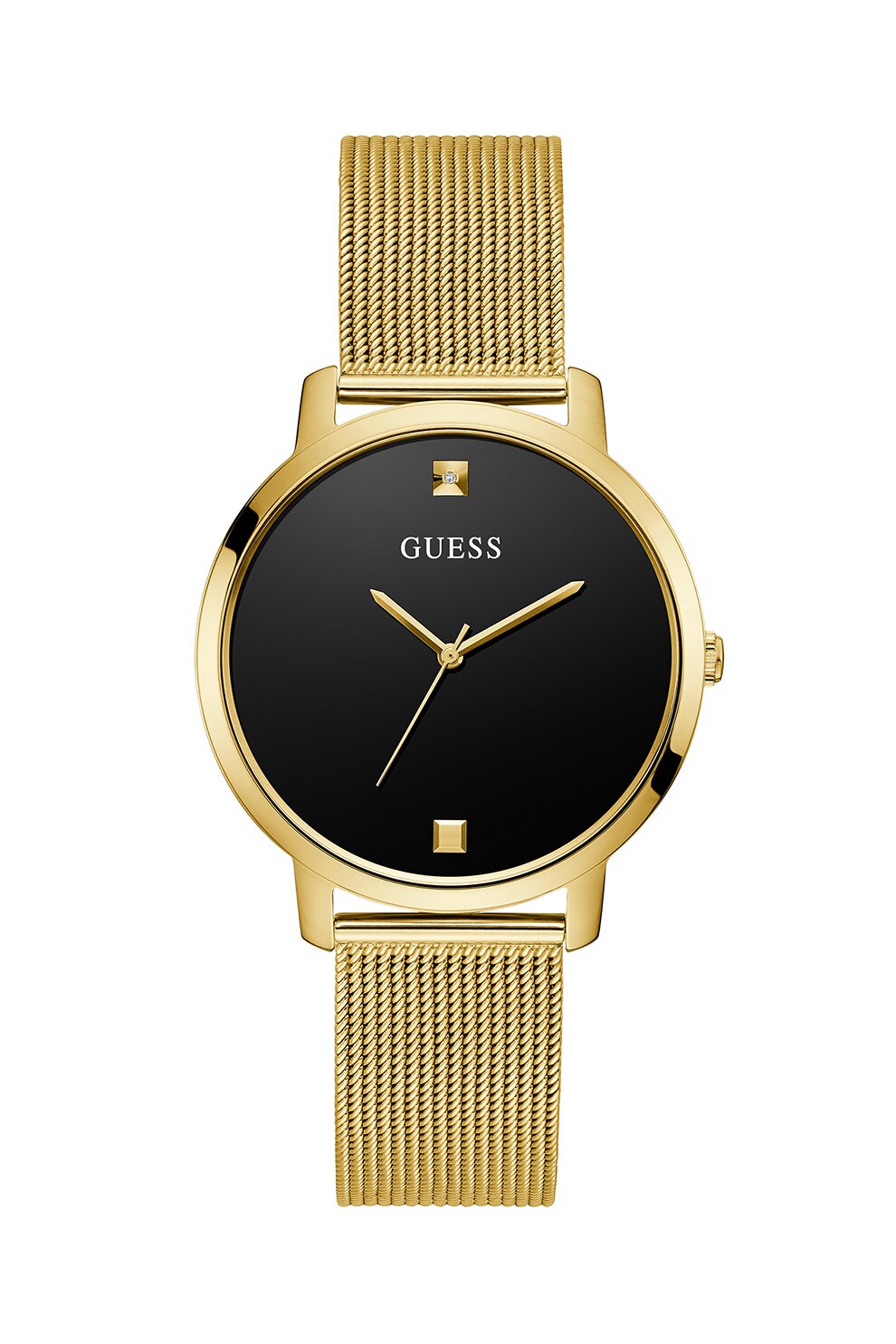 Guess, Ceas analog decorat cu 1 diamant, Auriu/Negru