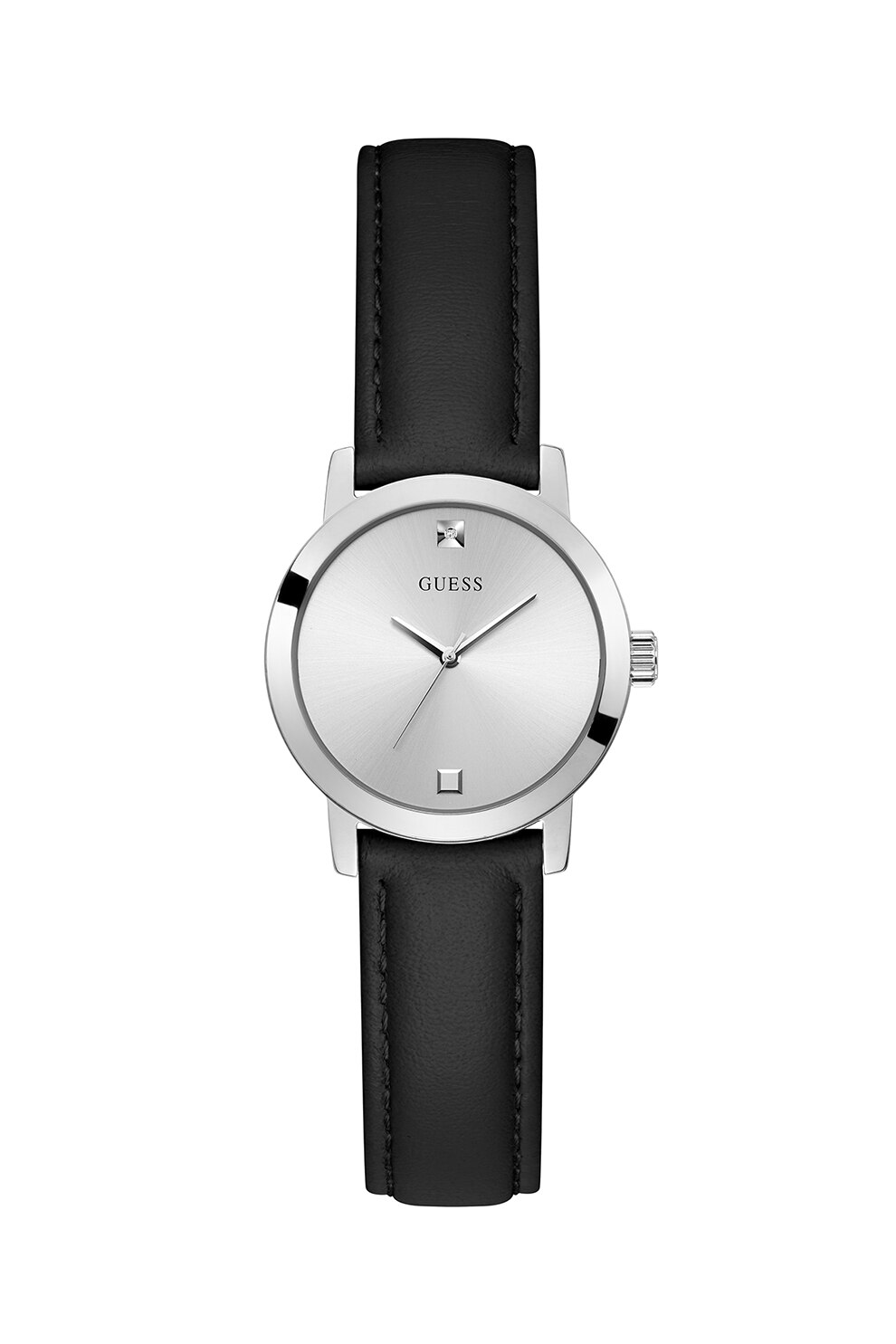 Guess, Ceas analog cu cadran decorat cu diamant, Argintiu/Negru