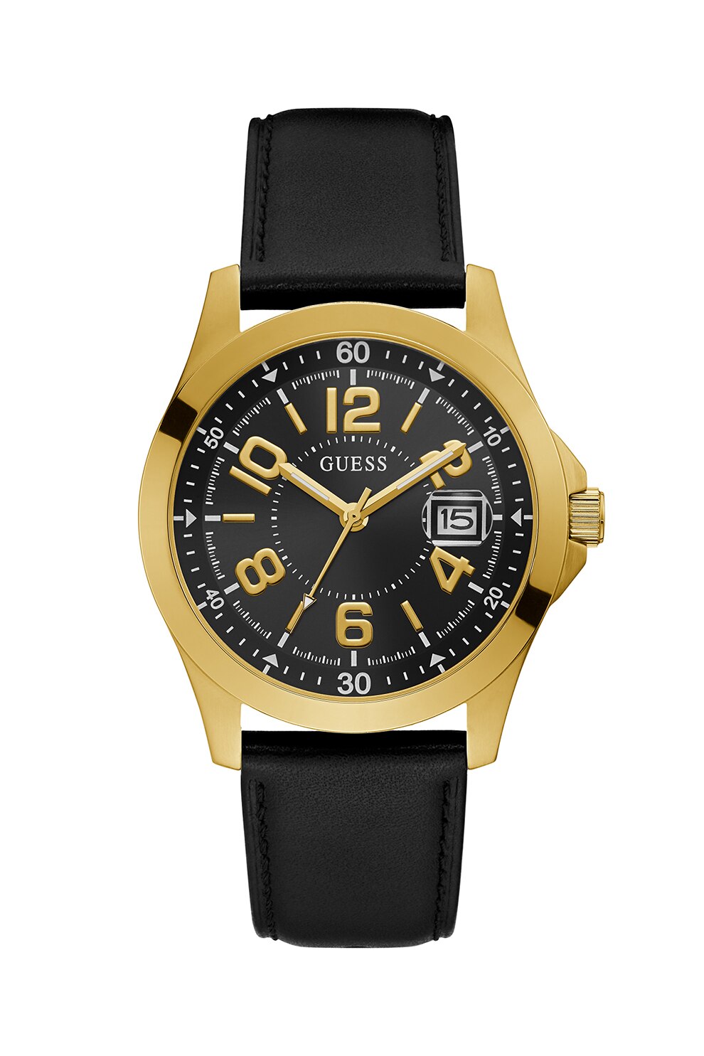 Guess, Ceas quartz cu o curea din piele, Auriu/Negru