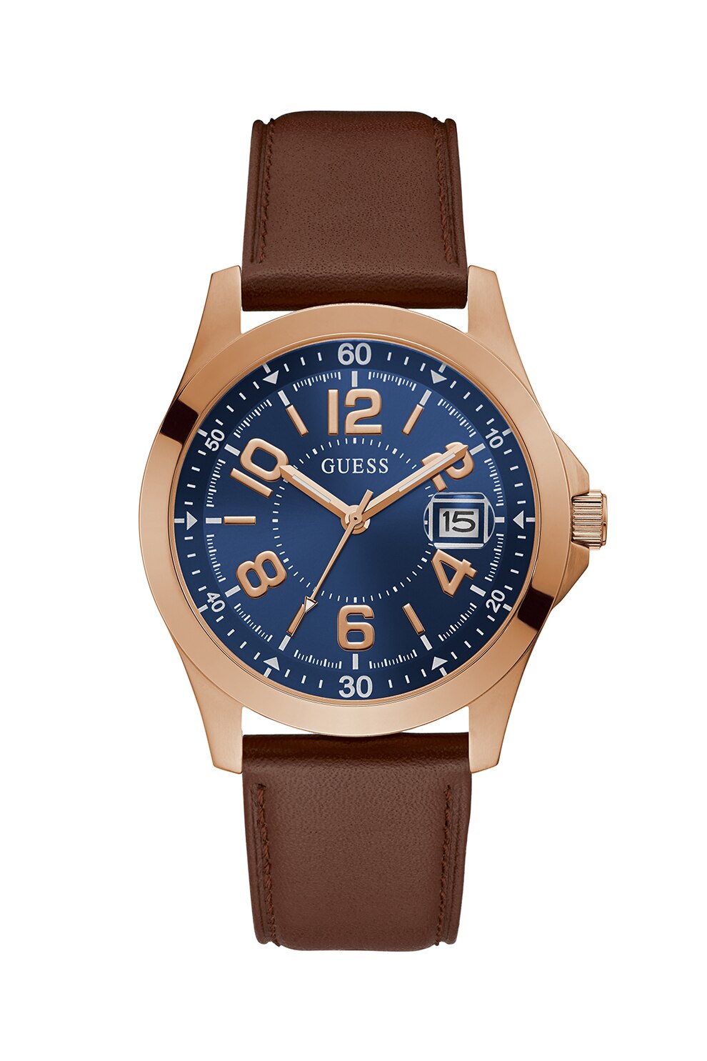 Guess, Ceas quartz cu o curea din piele, Auriu rose/maro/albastru inchis