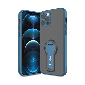 Husa Trohe pentru iPhone 12 Pro Max, Protectie completa a camerei, Suport 360°, PC Dur, Negru/Albastru Husa Trohe pentru iPhone 12 Pro Max, Protectie completa a camerei, Suport 360°, PC Dur, Negru/Albastru