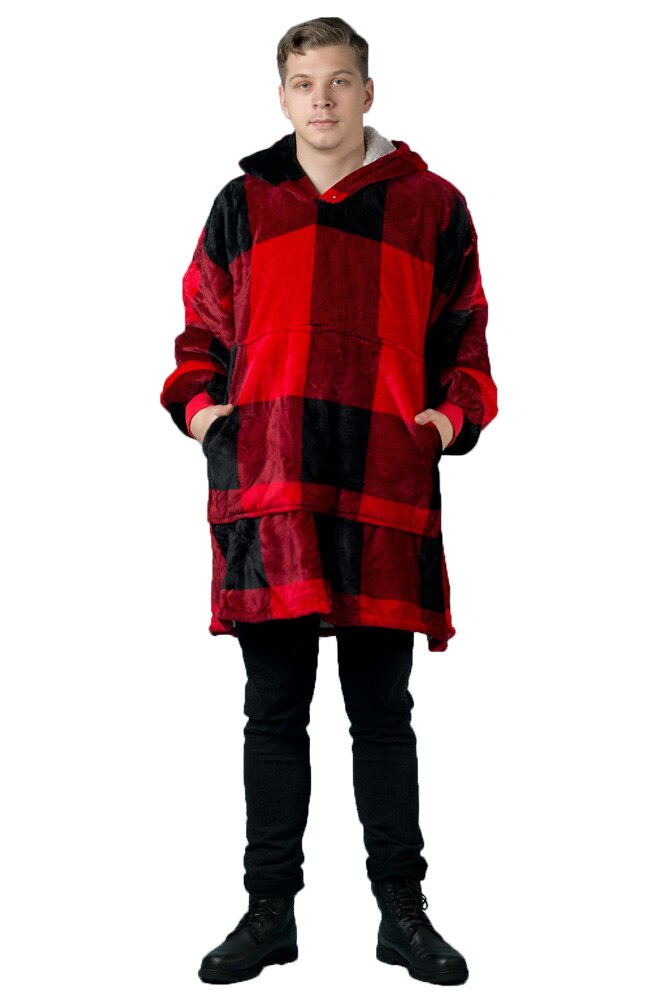 Hanorac superpufos, Panda Hug, super urias, marime universala, Rosu Negru, One Size