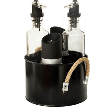 Oliviera RAKI OLD SCHOOL cu suport metalic negru 5 piese sticle ulei otet Oliviera RAKI OLD SCHOOL cu suport metalic negru 5 piese sticle ulei otet
