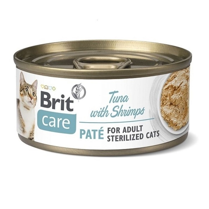 Храна за котки Brit Care, Стерилизиран пастет от риба тон със скариди, 70 g