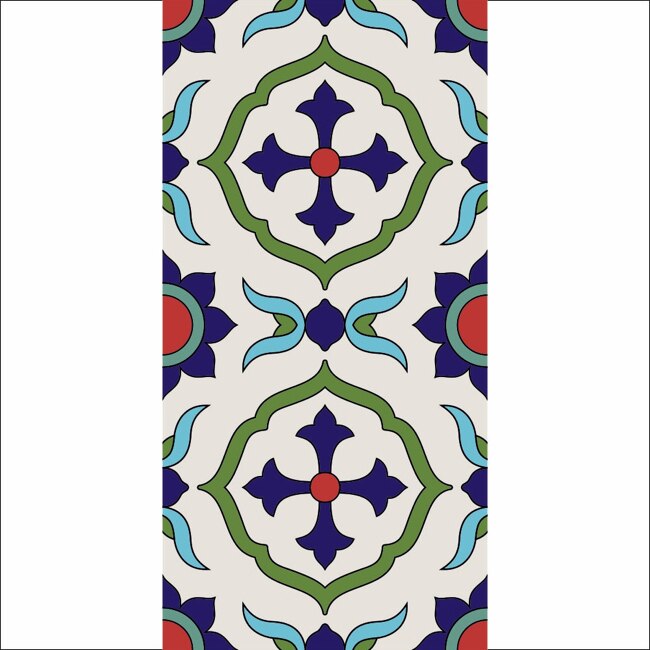 Set 6 buc stickere autocolante faianta decorativa 20cm x 40cm model cu cruciulita in centru albastra cu punct rosu