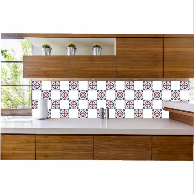 Set 6 buc stickere autocolante faianta decorativa 20cm x 20cm model Floarea soarelui cu petale albastre