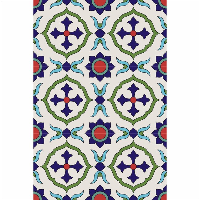 Set 6 buc stickere autocolante faianta decorativa 20cm x 30cm model cu cruciulita in centru albastra cu punct rosu