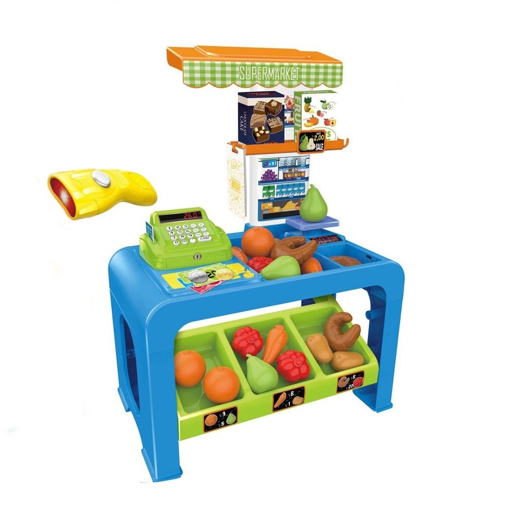 Set de joaca supermarket Bowa cu casa de marcat si scaner 53 piese