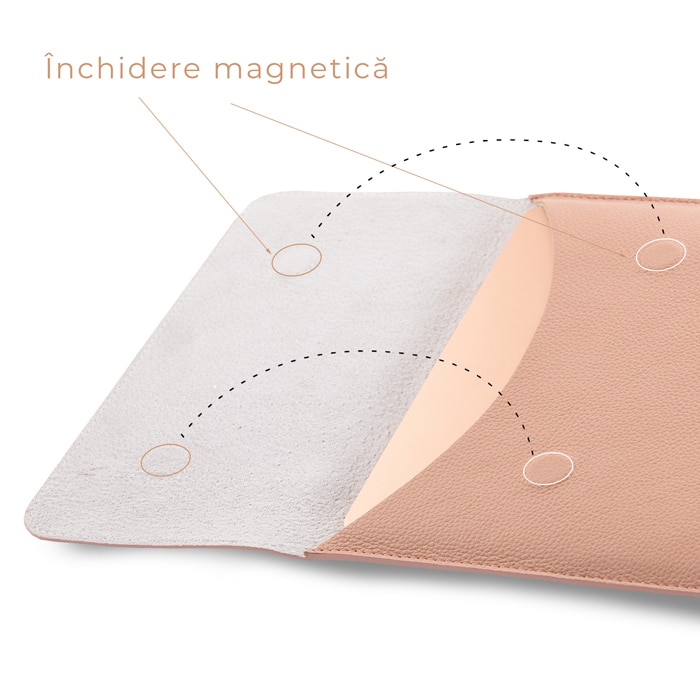 Husa laptop, MacBook PRO 15 inch, piele naturala cu mouse pad, inchidere magnetica, margini vopsite manual, e-store, nude
