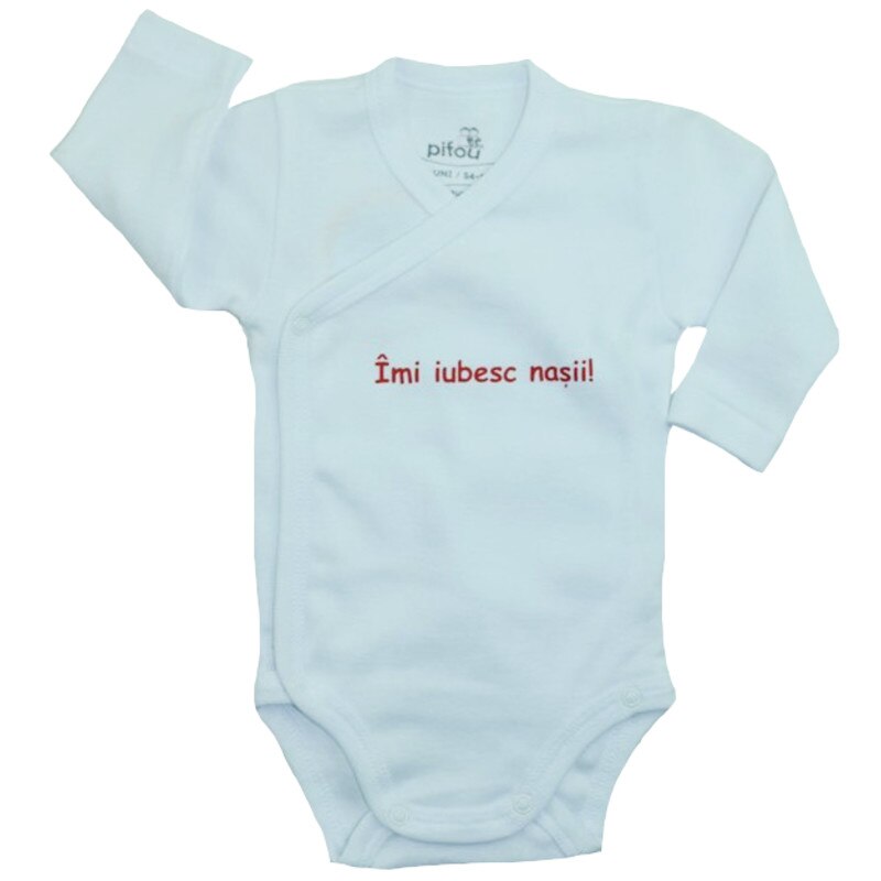 Body cu maneca lunga, bumbac, bebelusi, Pifou, Alb