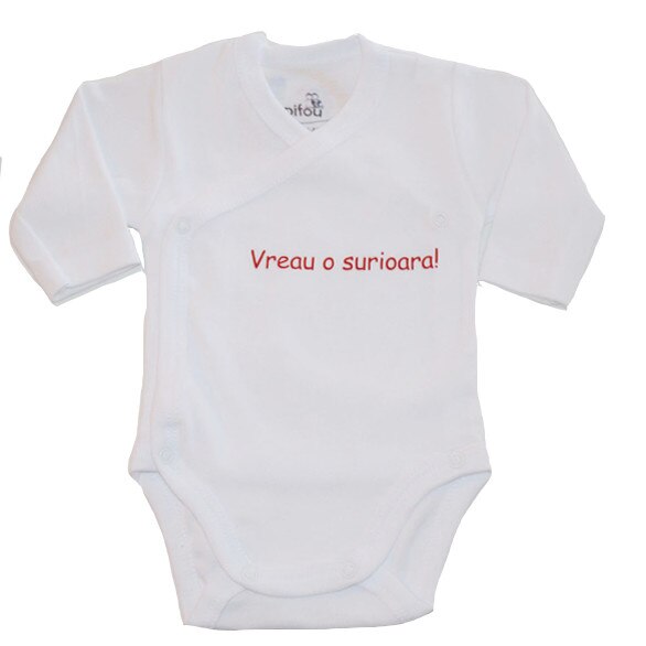 Body cu maneca lunga pentru bebelusi Pifou BMLFI1-A1, Alb 68 cm