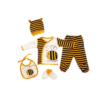 Set 3 piese haine bebe,model albina, 0-3 luni,galben alb Set 3 piese haine bebe,model albina, 0-3 luni,galben alb