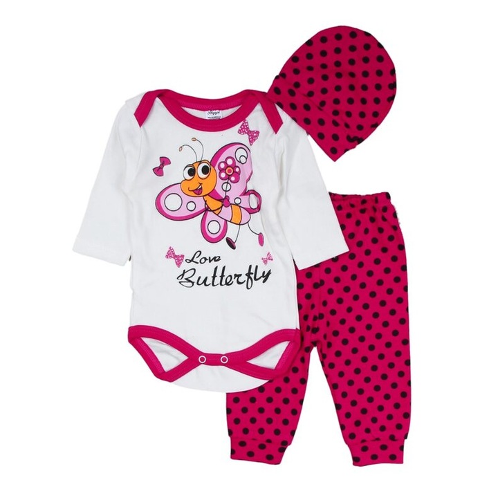 Compleu pentru bebelusi, 3 piese, Model albinuta,roz