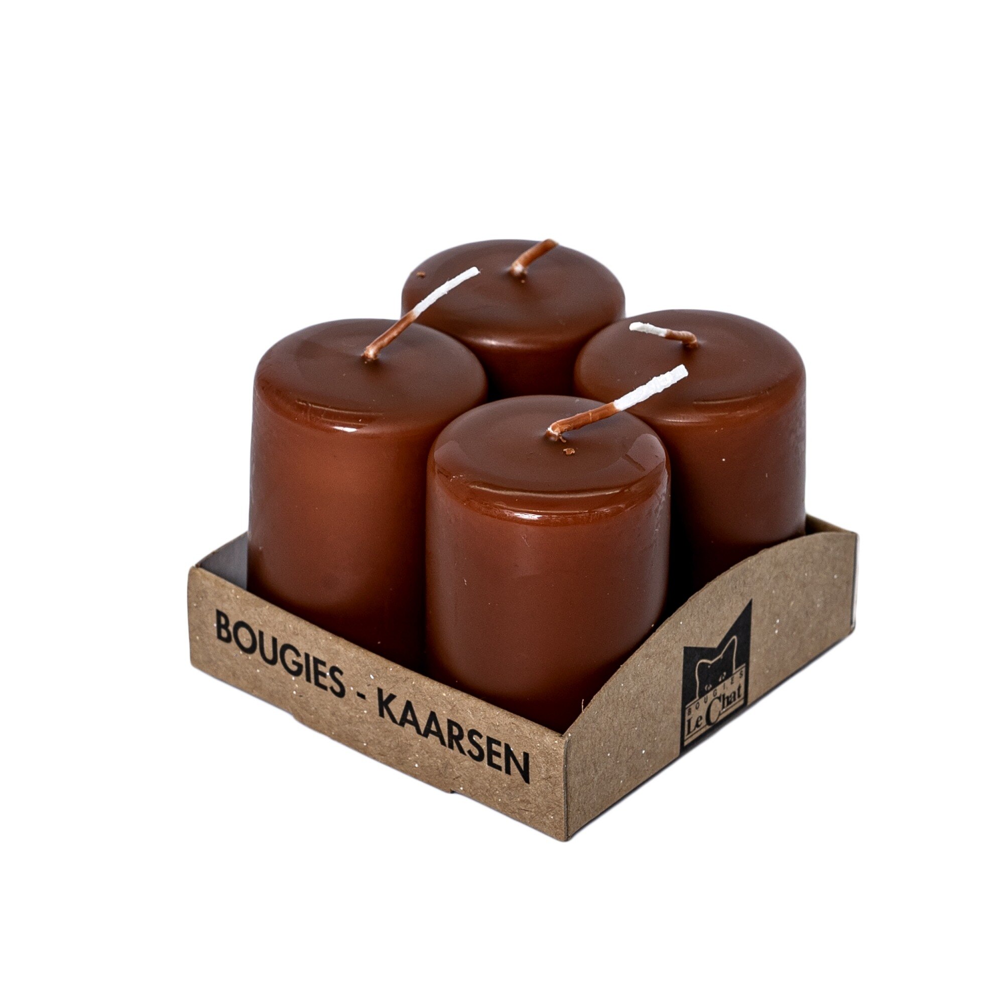 Set de 4 lumanari cilindrice decorative pe maro inchis