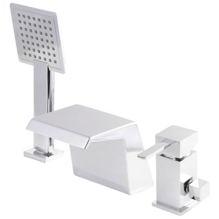 Baterie baie cada, tip cascada, montaj pe cada cu 3 gauri, crom