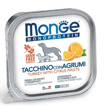 Hrana umeda pentru caini, Monge curcan si citrice 150g Hrana umeda pentru caini, Monge curcan si citrice 150g