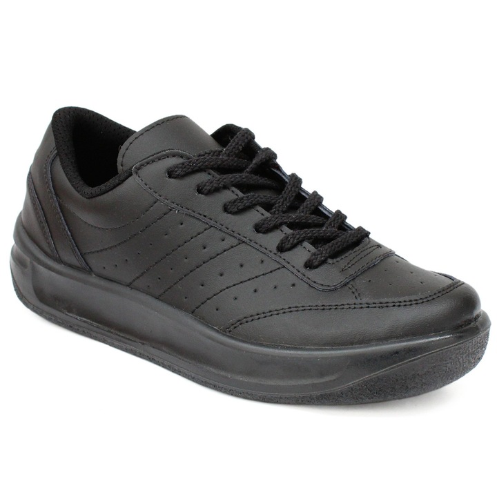 Sneakers uniszex fűzős bőr félcipő fekete P2-B-PO 00301 Méret 44