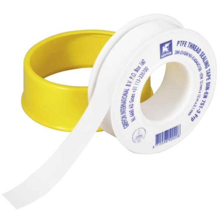 Тефлонова лента Griffon, PTFE, Бял, 12 м x 12 мм x 0.1мм