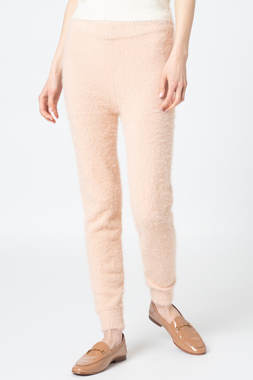 BRAVE SOUL, Pantaloni crop cu textura pufoasa Baronyb, Roz pal
