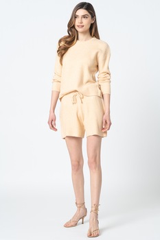 BRAVE SOUL, Set de pulover tricotat fin si pantaloni scurti Bedford, Maro nisip BRAVE SOUL, Set de pulover tricotat fin si pantaloni scurti Bedford, Maro nisip