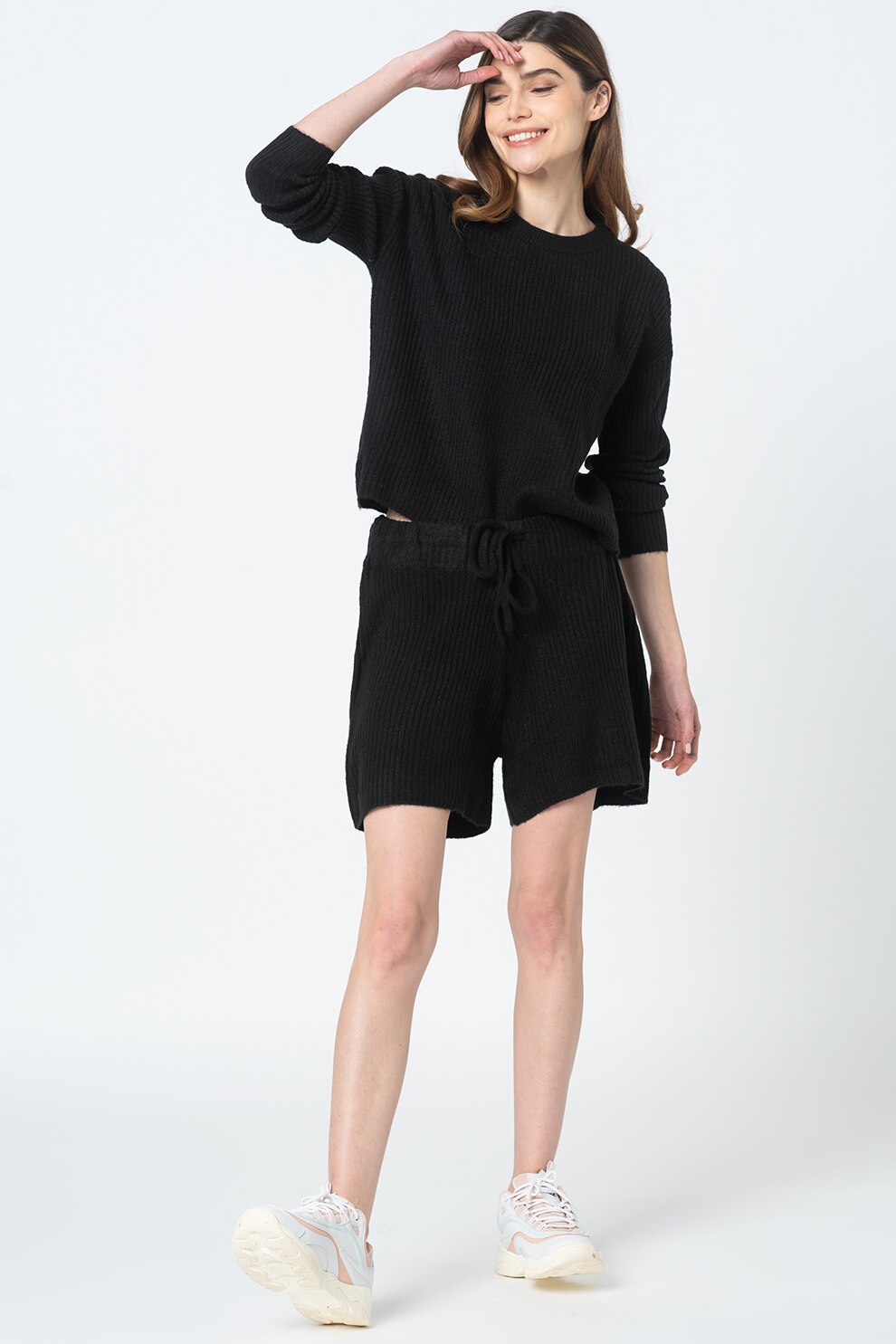 BRAVE SOUL, Set de pulover tricotat fin si pantaloni scurti Bedford, Negru