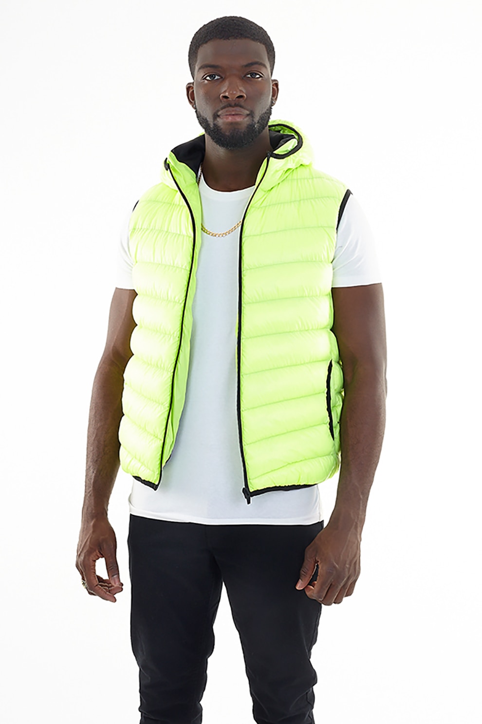 BRAVE SOUL, Vesta matlasata cu gluga Blackburn, Galben neon, S