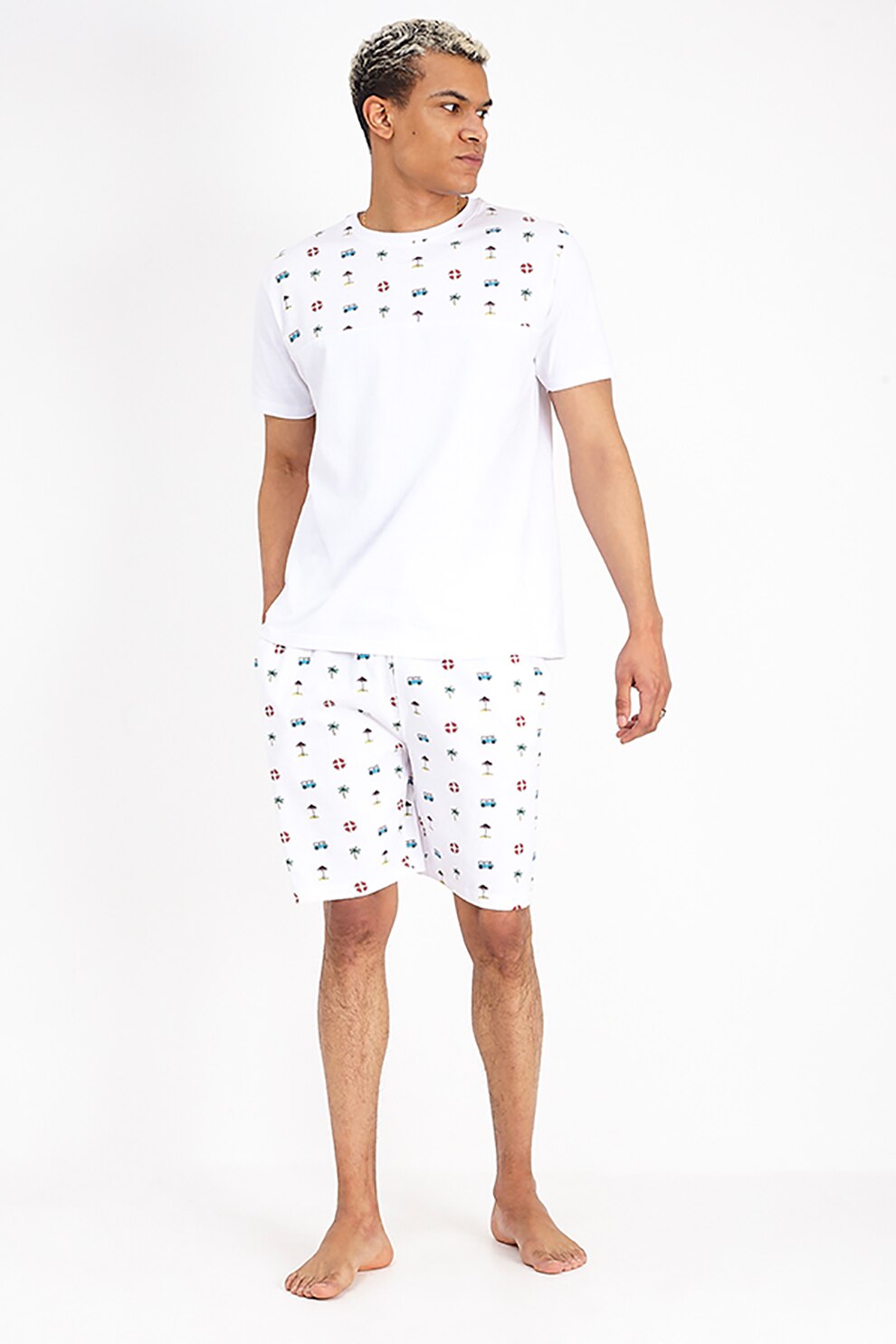 BRAVE SOUL, Tricou cu decolteu la baza gatului si imprimeu grafic Holiday, Alb optic/Verde/Rosu