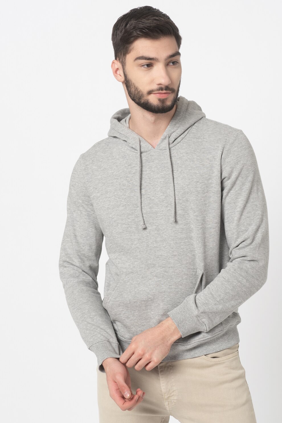 BRAVE SOUL, Hanorac cu buzunar kangaroo, Gri deschis melange