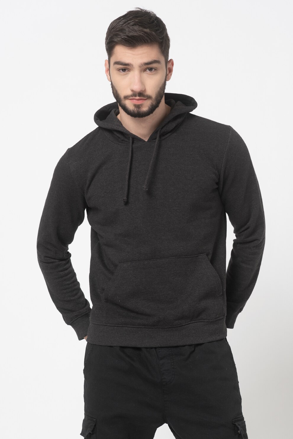 BRAVE SOUL, Hanorac cu buzunar kangaroo, Gri antracit