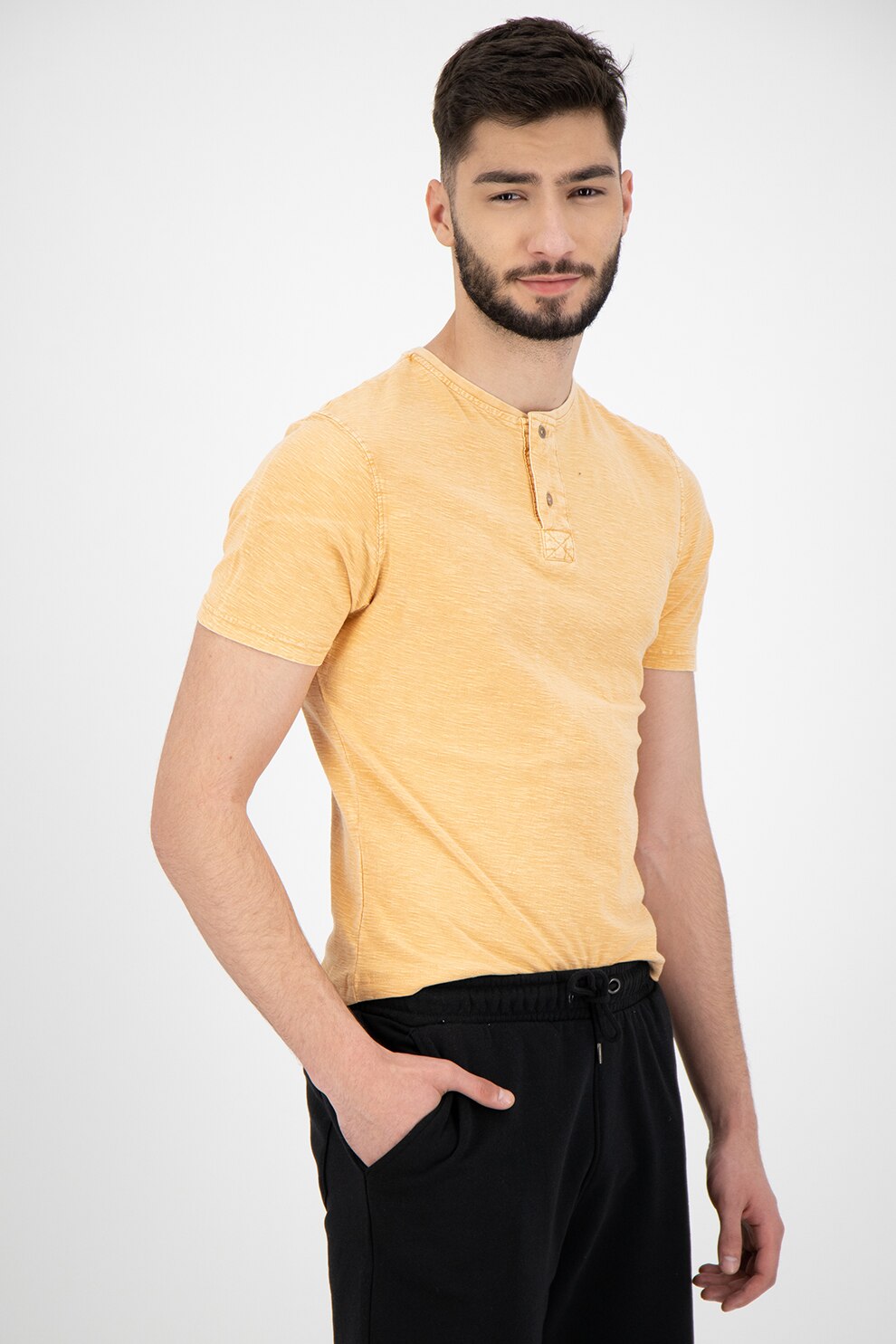 BRAVE SOUL, Tricou cu decolteu Henley Globe, Oranj, S