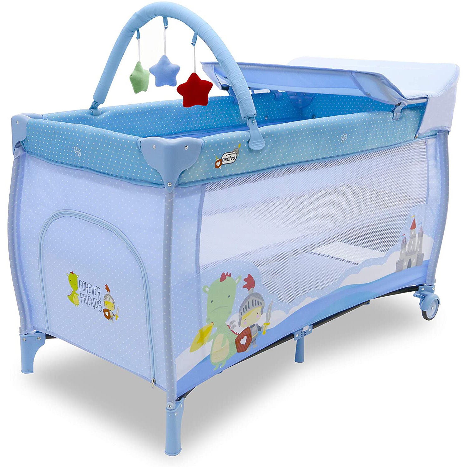 Patut pliant Asalvo Mix Plus Camelot, 2 nivele, Albastru