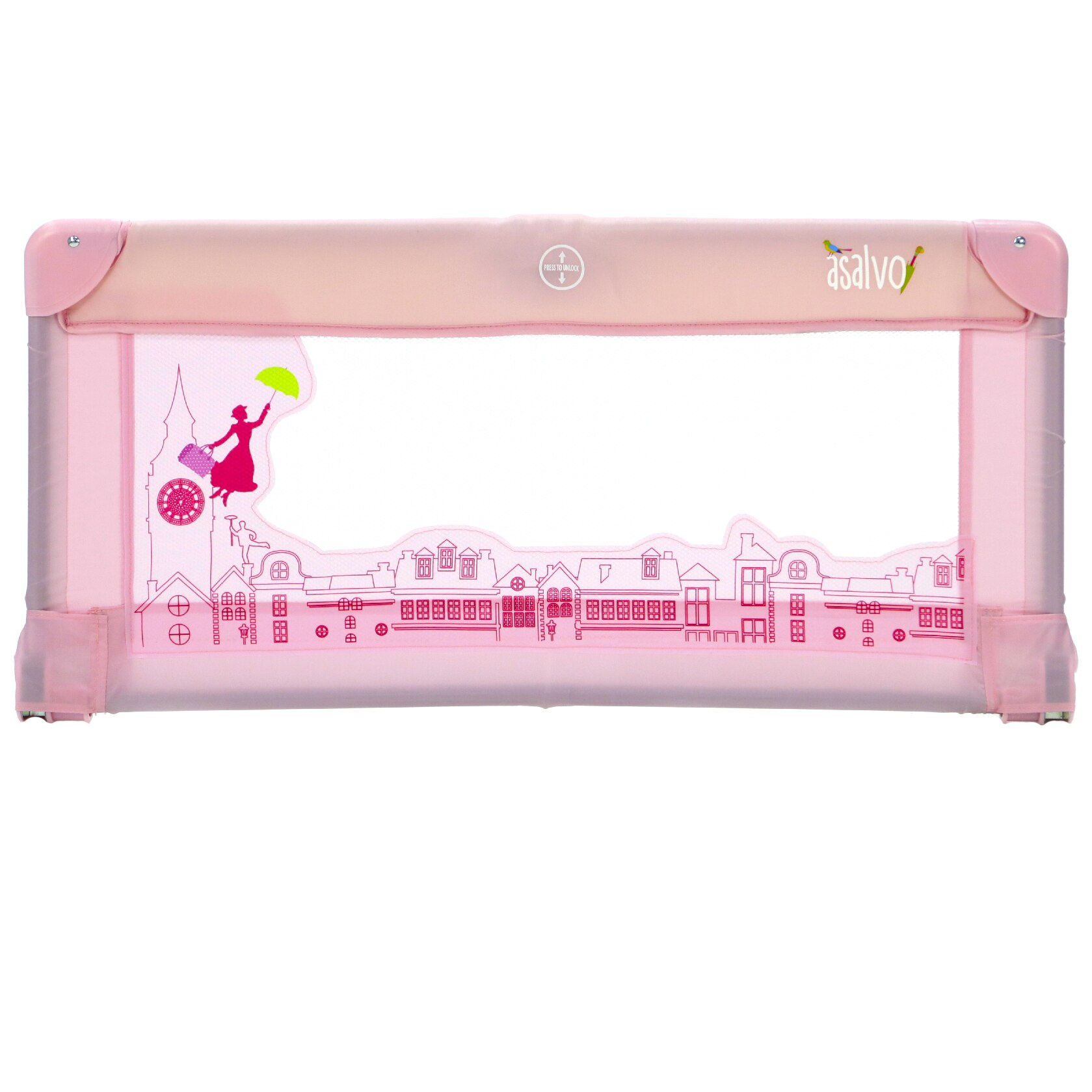 Bariera de protectie pat copii Asalvo London, 90 x 43.5 cm, Roz