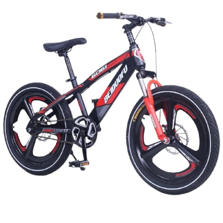 Bicicleta Go Kart 20"model genti aluminiu 3 spite , frana disc,pentru copii cu varsta 6-10 ani,culoare negru cu rosu