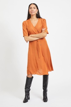 Vila, Rochie din satin cu croiala petrecuta, Oranj Vila, Rochie din satin cu croiala petrecuta, Oranj