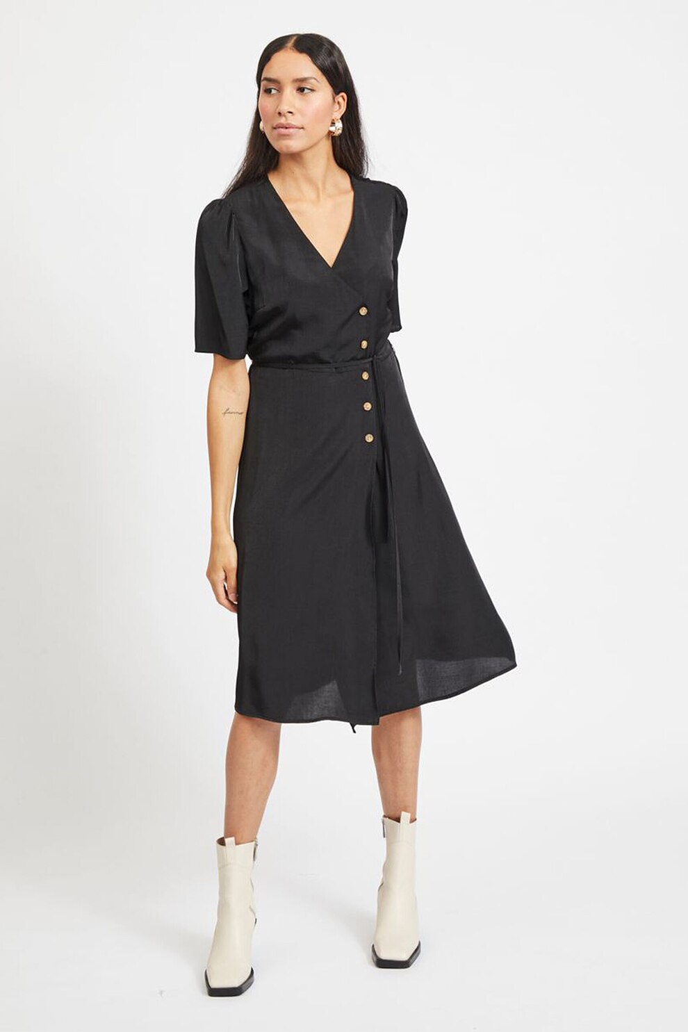 Vila, Rochie din satin cu croiala petrecuta, Negru