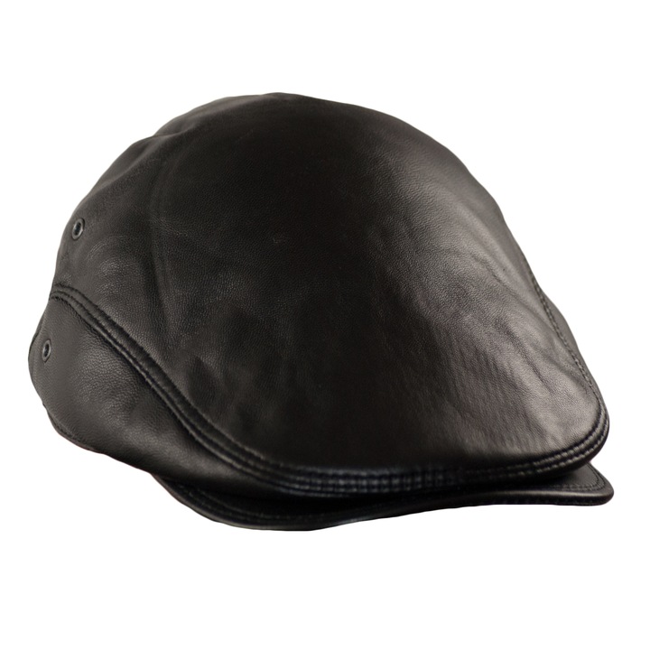 Мъжки каскет с наушник Dazoriginal Flatcap, Естествена кожа, 59-64cm, Черен