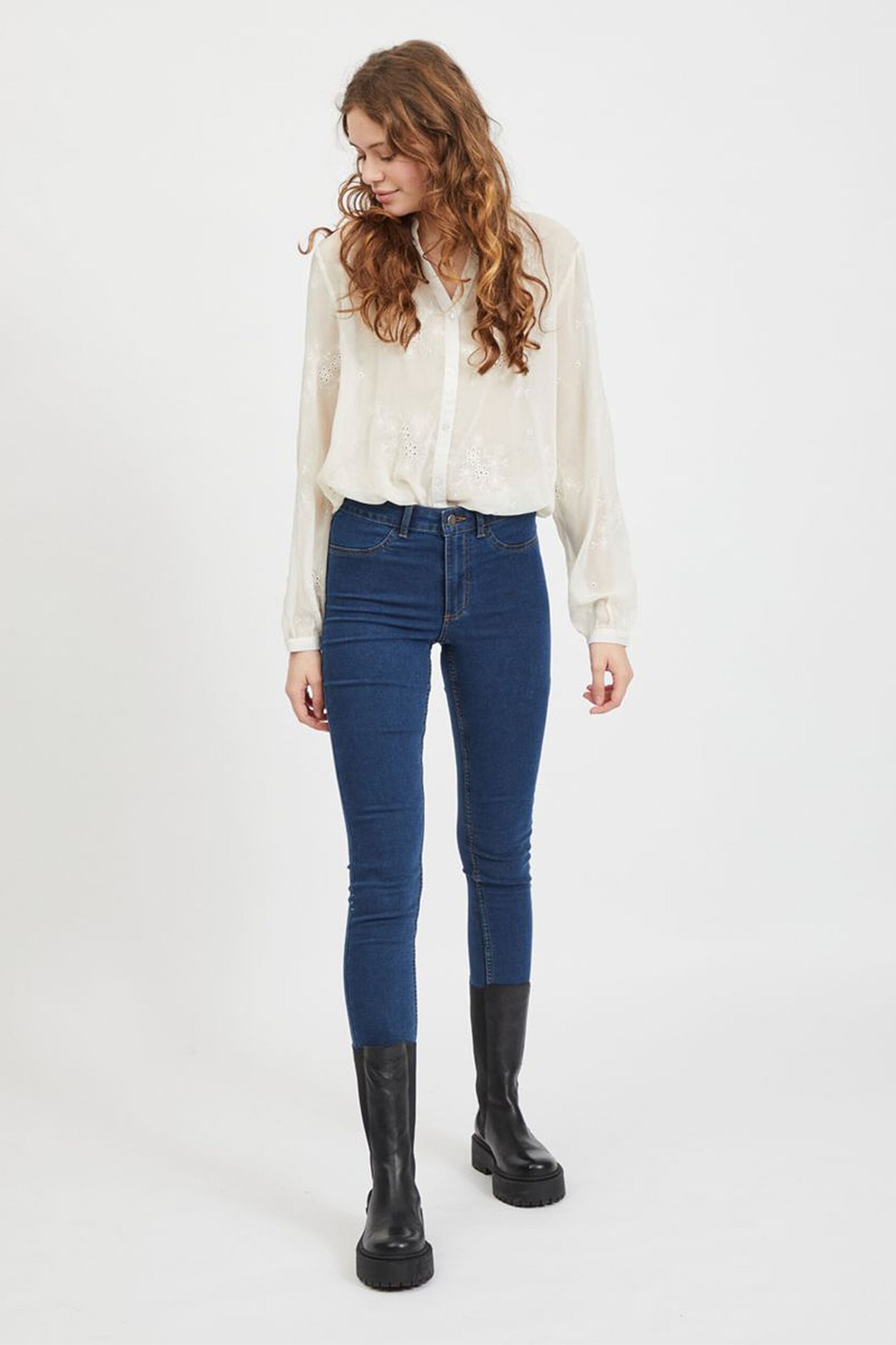 Vila, Camasa cu decolteu in V, Alb prafuit