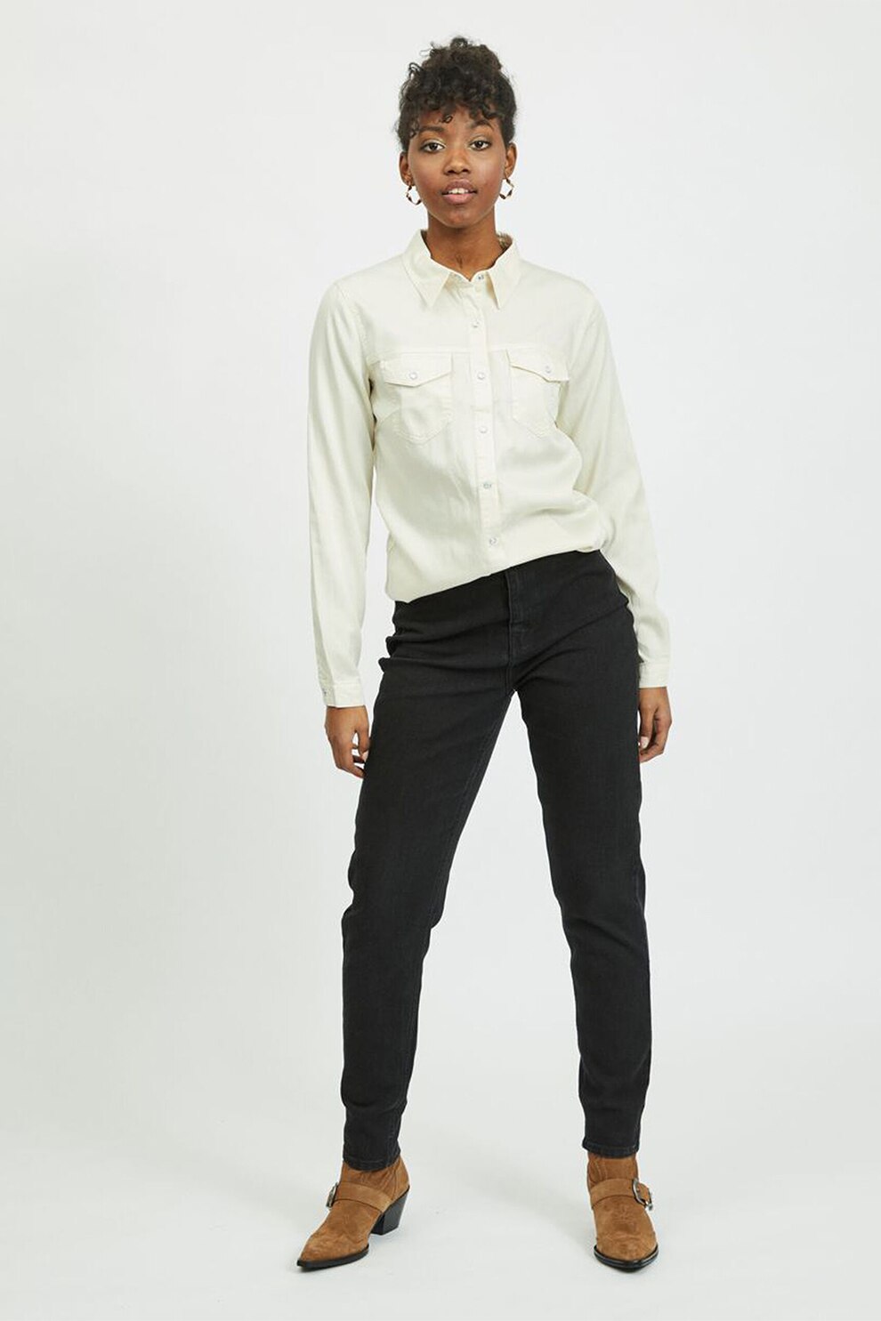 Vila, Blugi mom fit cu talie inalta, Negru