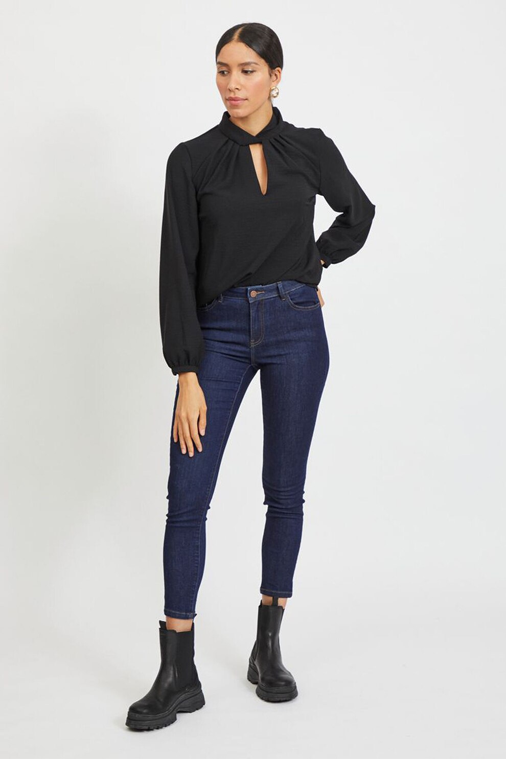 Vila, Bluza vaporoasa cu decupaj frontal, Negru, XS