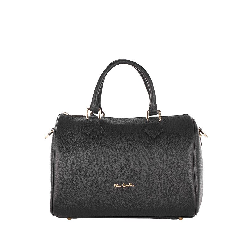 Geanta de mana cu manere si fermoar Pierre Cardin, Piele naturala, Negru