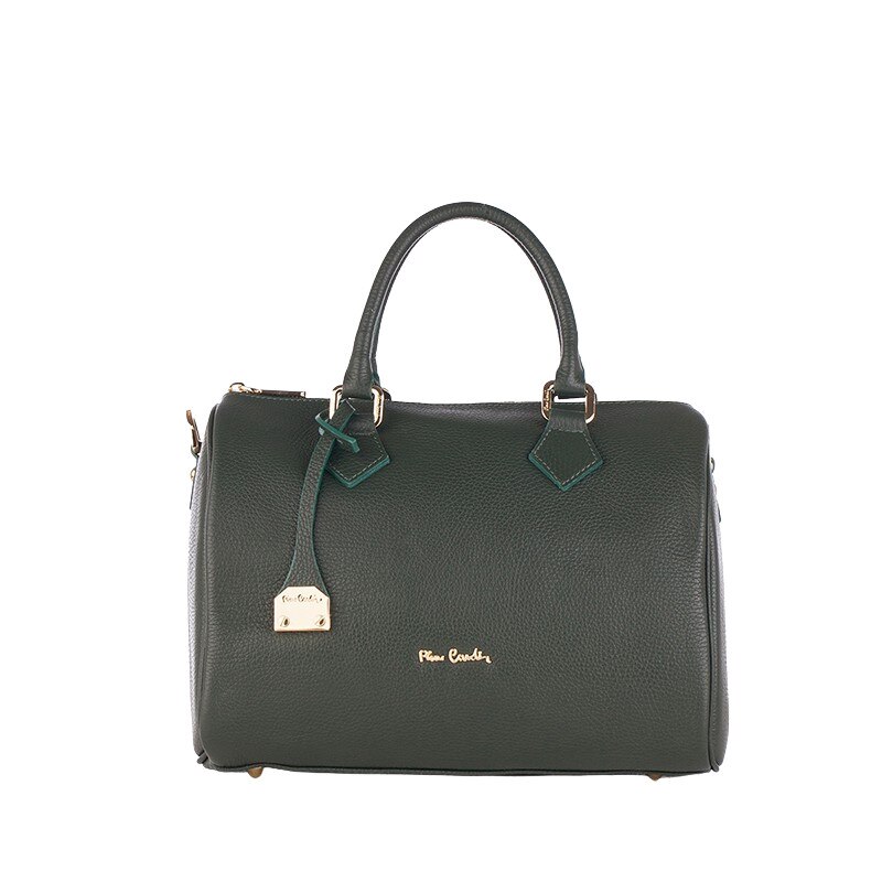 Geanta de mana cu fermoar din piele naturala, Pierre Cardin, Verde