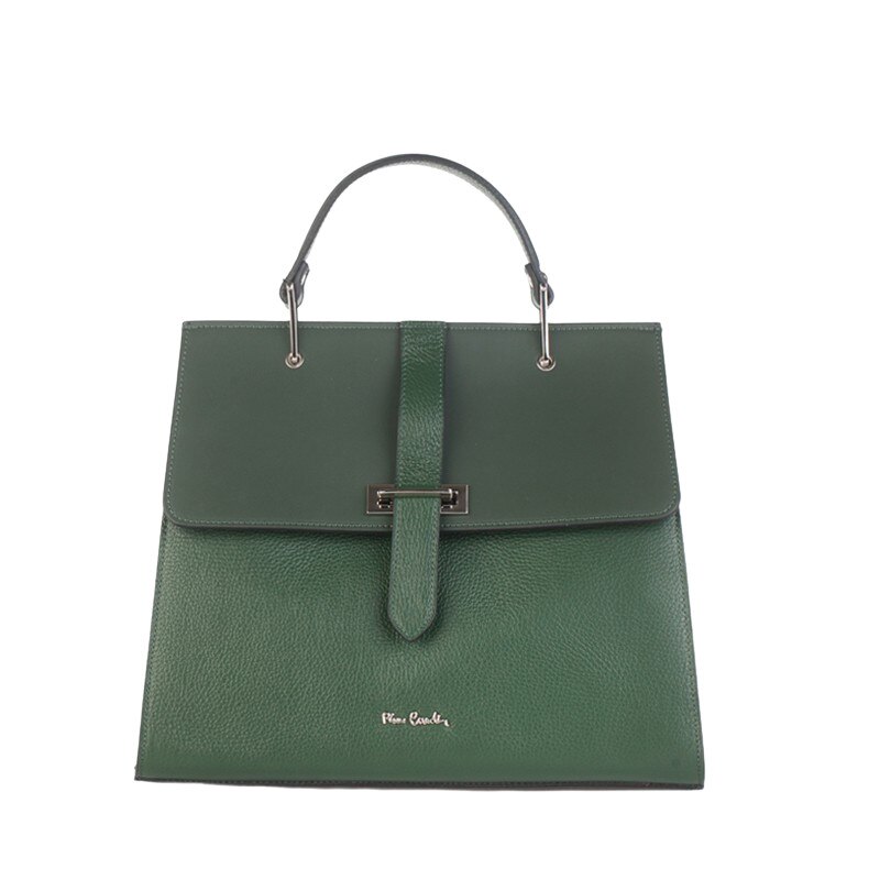 Geanta de afaceri din piele naturala, Pierre Cardin, Verde