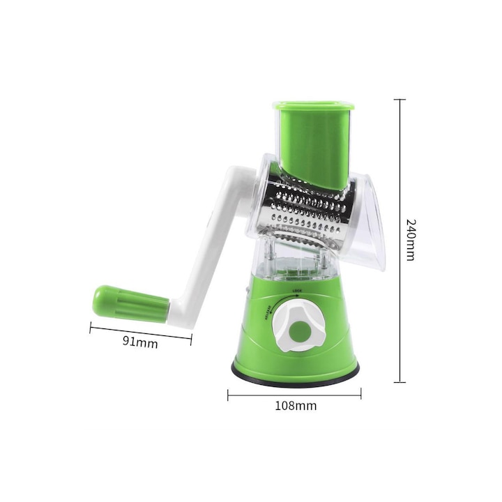 Мултифункционално ренде за зеленчуци, плодове, ядки или фъстъци с 3 ренде, с въртяща се дръжка, 3 сменяеми остриета, зелен Doty