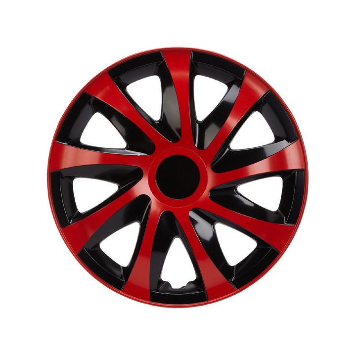 Set 4 capace jante 15" Draco negru-rosu